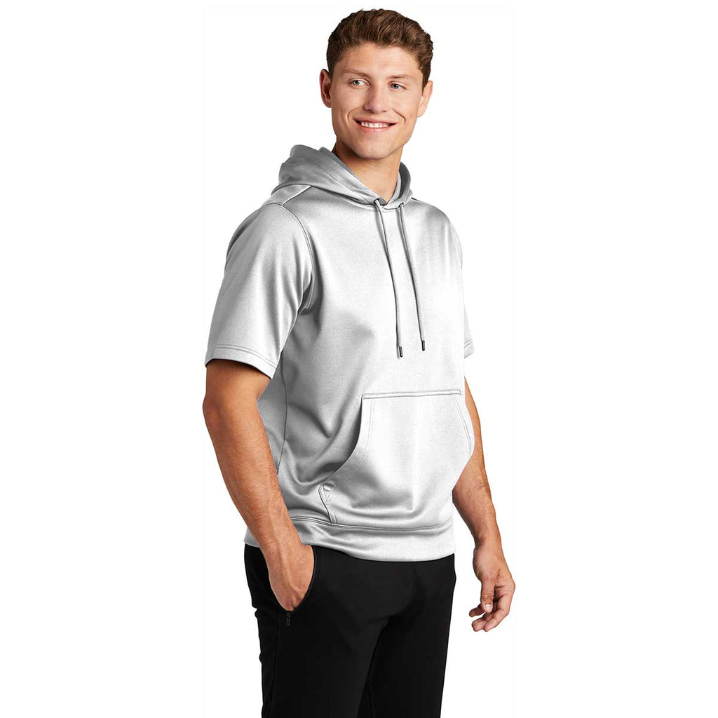 Sport-Tek Men's White Sport-Wick Fleece Short Sleeve Pullover Hoodie