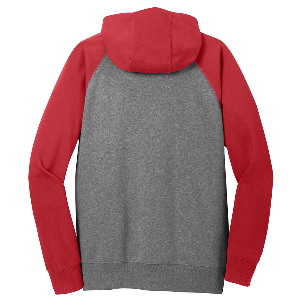 Sport-Tek Men's Vintage Heather/True Red Raglan Colorblock Full-Zip Hooded Fleece Jacket