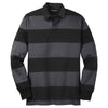 Sport-Tek Men's Black/Graphite Grey Classic Long Sleeve Rugby Polo