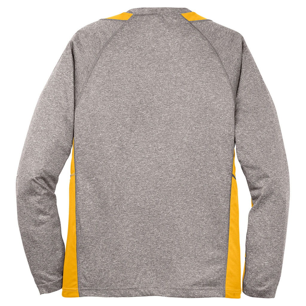 Sport-Tek Men's Vintage Heather/ Gold Long Sleeve Heather Colorblock Contender Tee