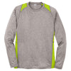 Sport-Tek Men's Vintage Heather/ Lime Shock Long Sleeve Heather Colorblock Contender Tee