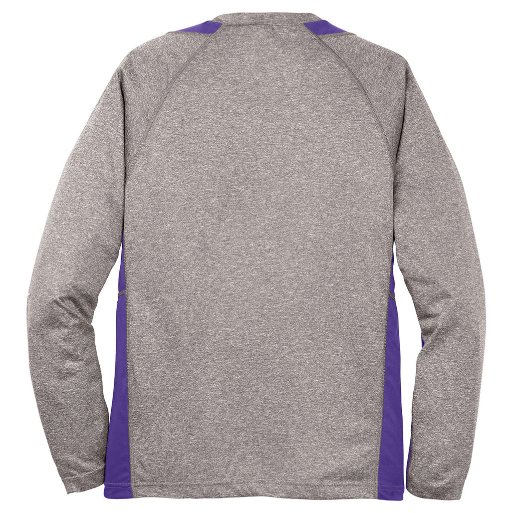 Sport-Tek Men's Vintage Heather/ Purple Long Sleeve Heather Colorblock Contender Tee