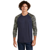 Sport-Tek Men's True Navy Drift Camo Colorblock Long Sleeve Tee