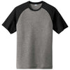 Sport-Tek Men's Black Triad Solid/Dark Grey Heather PosiCharge Tri-Blend Wicking Raglan Tee