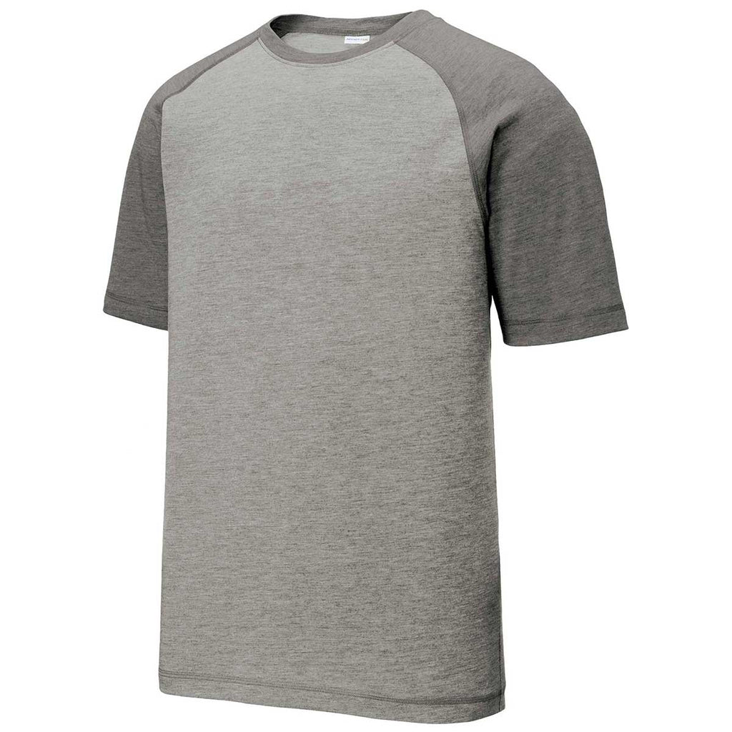 Sport-Tek Men's Dark Grey Heather/Light Grey Heather PosiCharge Tri-Blend Wicking Raglan Tee