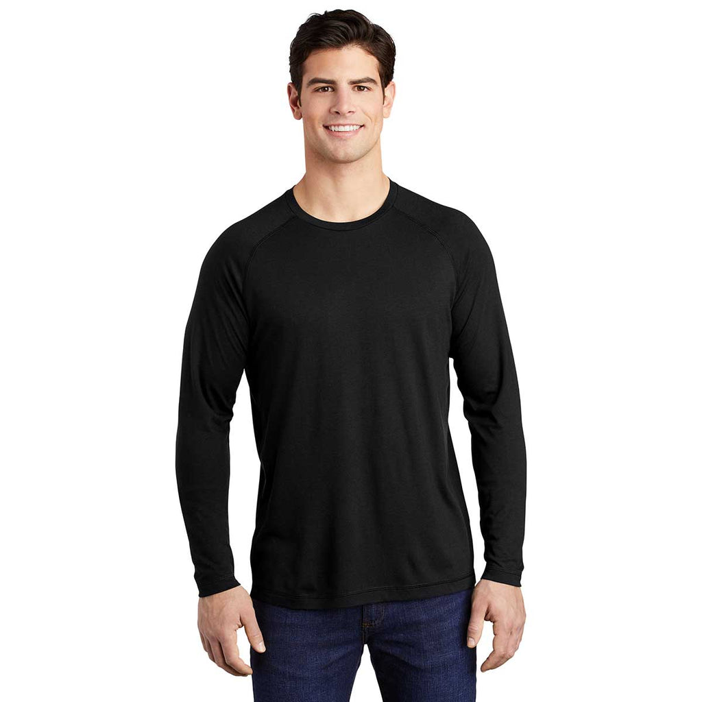 Sport-Tek Men's Black Triad Solid PosiCharge Long Sleeve Tri-Blend Wicking Raglan Tee