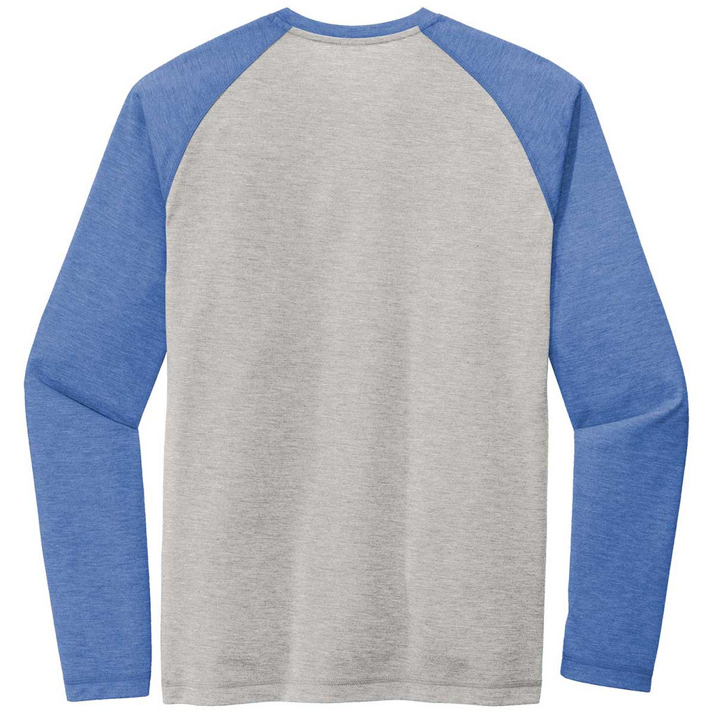 Sport-Tek Men's True Royal Heather/Light Grey Heather PosiCharge Long Sleeve Tri-Blend Wicking Raglan Tee