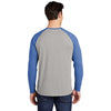 Sport-Tek Men's True Royal Heather/Light Grey Heather PosiCharge Long Sleeve Tri-Blend Wicking Raglan Tee