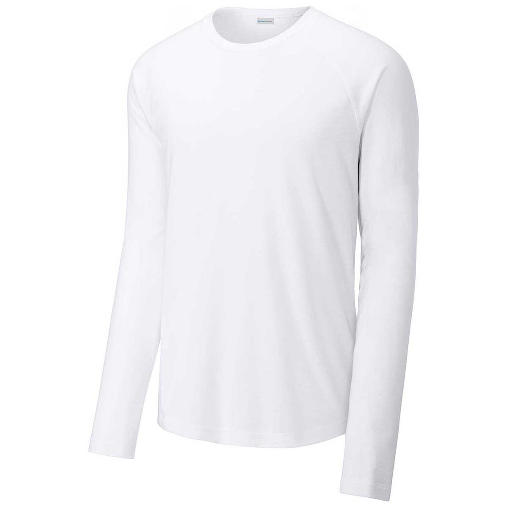 Sport-Tek Men's White Triad Solid PosiCharge Long Sleeve Tri-Blend Wicking Raglan Tee