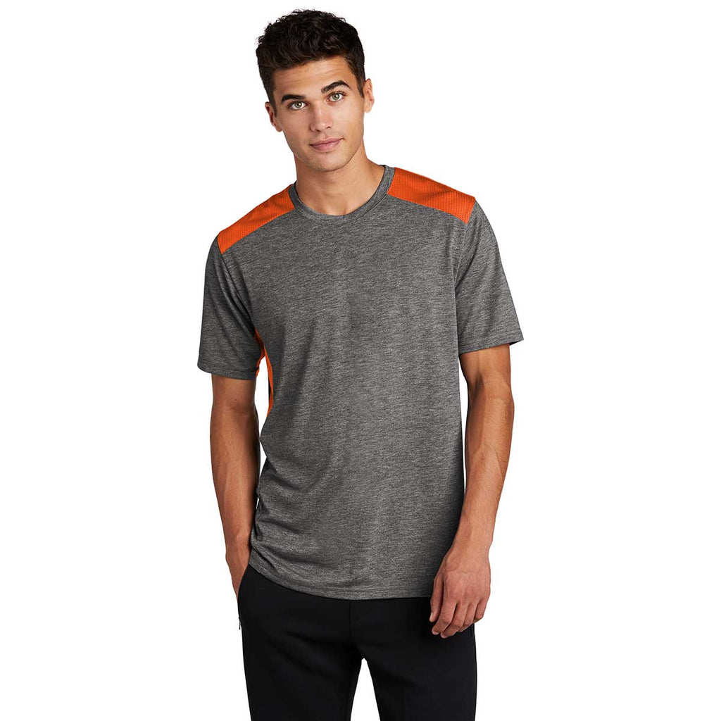 Sport-Tek Men's Deep Orange/Dark Grey Heather PosiCharge Tri-Blend Wicking Draft Tee