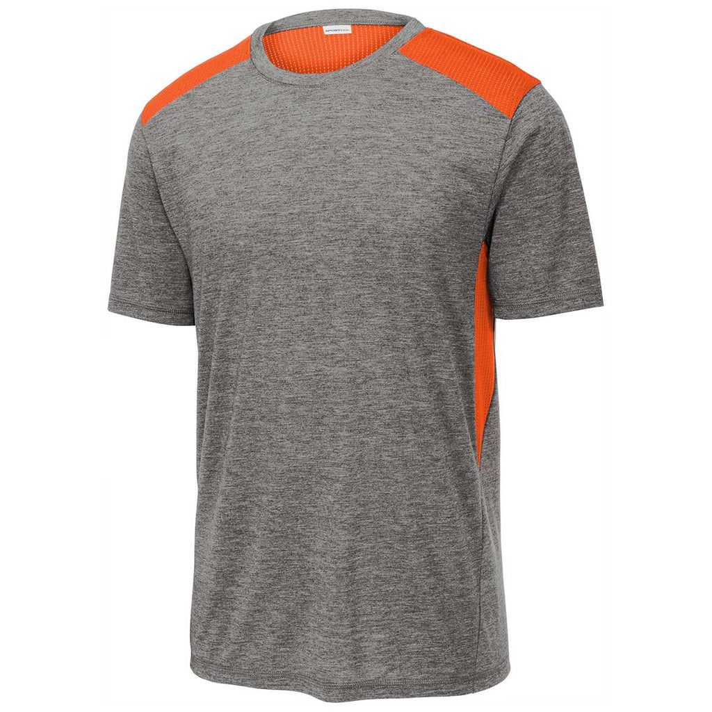 Sport-Tek Men's Deep Orange/Dark Grey Heather PosiCharge Tri-Blend Wicking Draft Tee