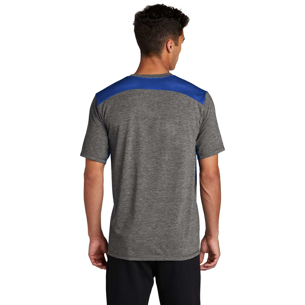 Sport-Tek Men's True Royal/Dark Grey Heather PosiCharge Tri-Blend Wicking Draft Tee