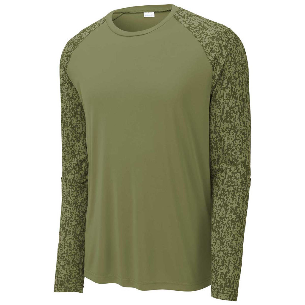 Sport-Tek Men's Olive Drab Green PosiCharge Digi Camo Long Sleeve Tee