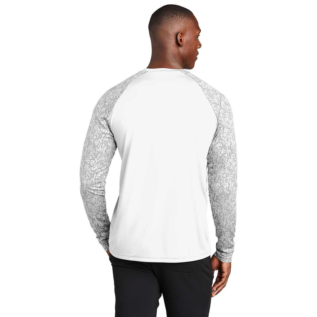 Sport-Tek Men's White PosiCharge Digi Camo Long Sleeve Tee