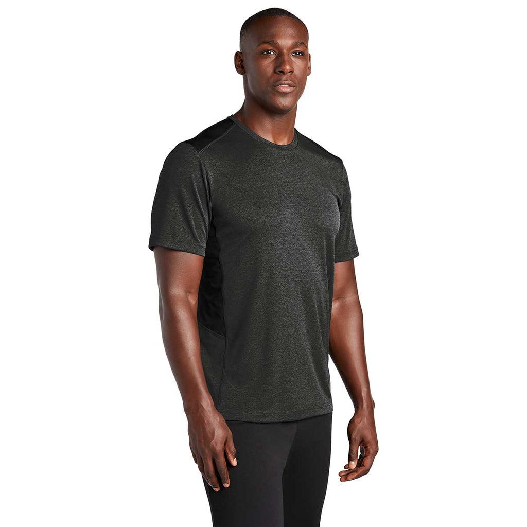 Sport-Tek Men's Black Heather/Black Endeavor Short Sleeve Tee