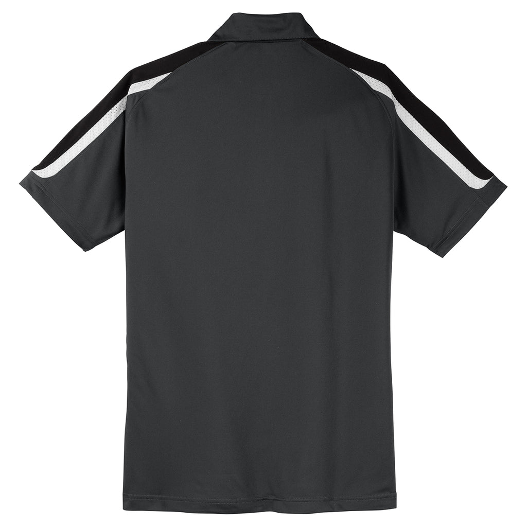 Sport-Tek Men's Iron Grey/Black/White Tricolor Shoulder Micropique Sport-Wick Polo