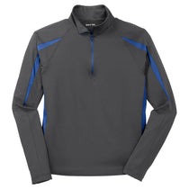 Sport-Tek Men's Charcoal Grey/ True Royal Sport-Wick Stretch 1/2-Zip Colorblock Pullover