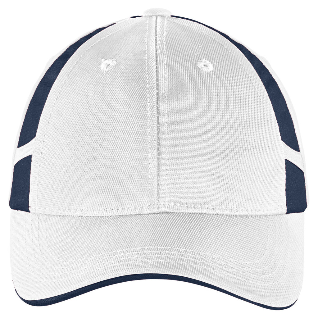 Sport-Tek White/True Navy Dry Zone Mesh Inset Cap