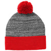 Sport-Tek True Red/Grey Heather Heather Pom Pom Beanie