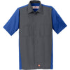 Red Kap Men's Charcoal/Royal Short Sleeve Ripstop Crew Shirt