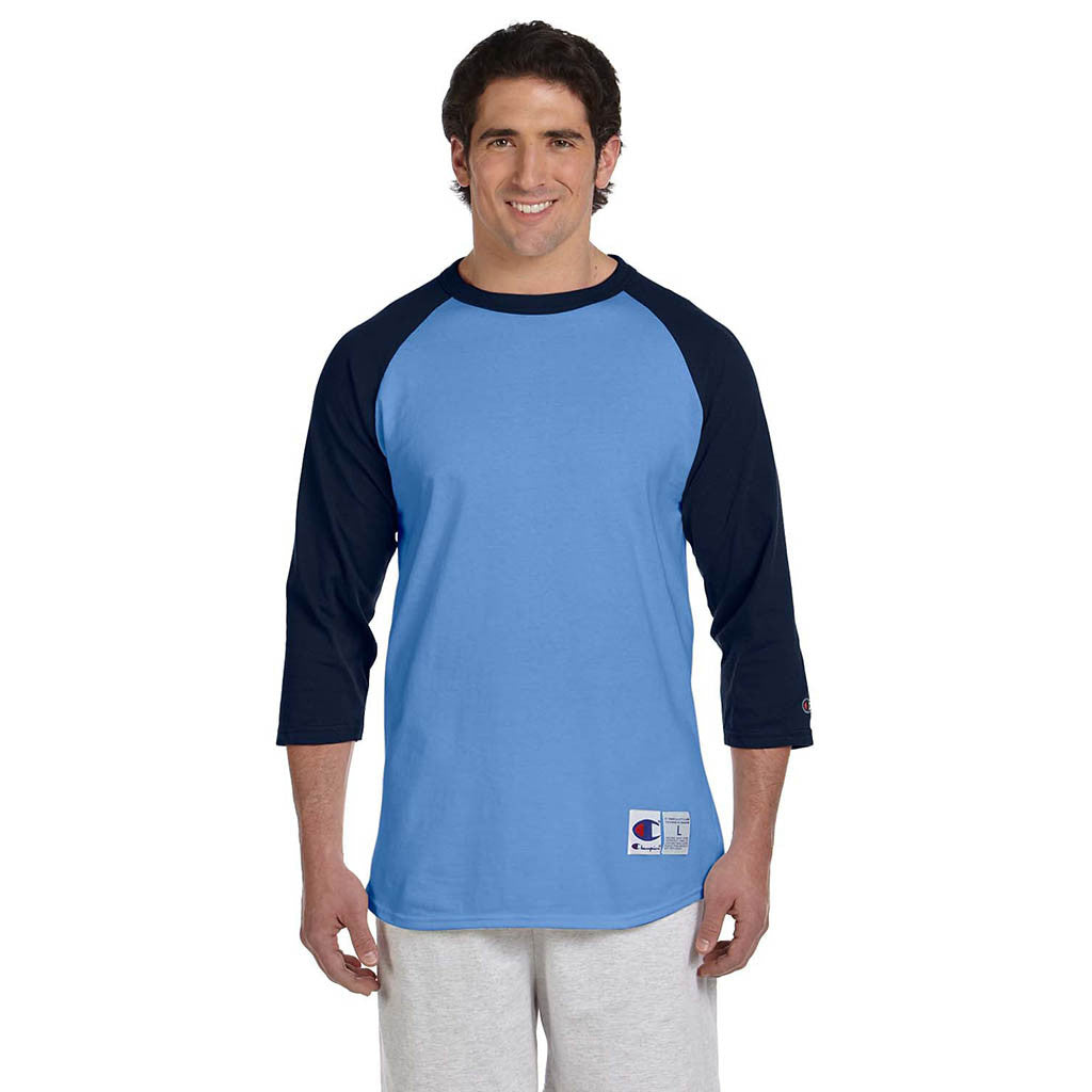 Champion Men's Light Blue/Navy Baseball T-Shirt