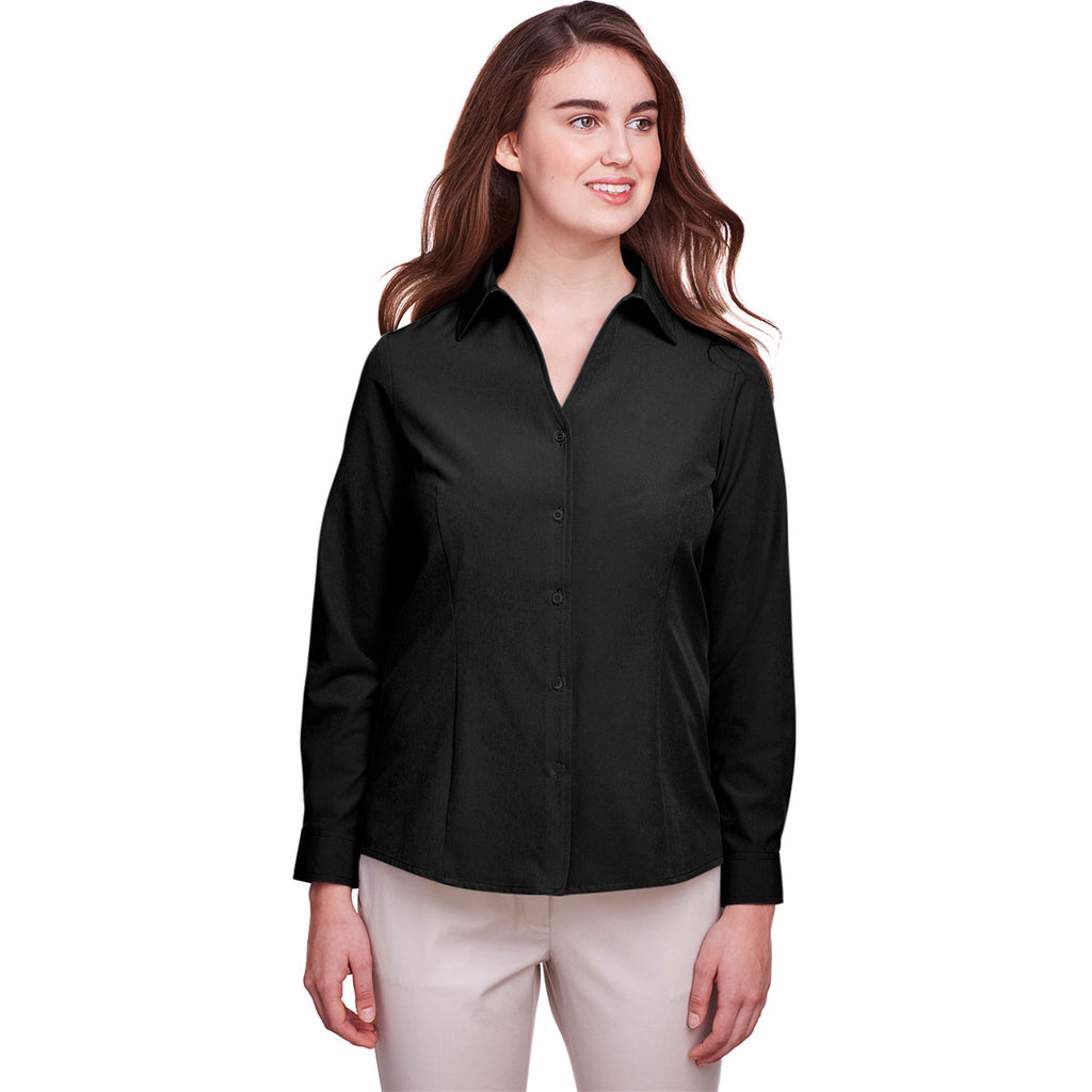 UltraClub Women's Black Bradley Performance Woven Shirt