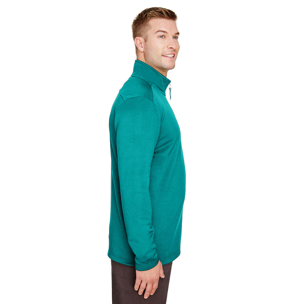 UltraClub Men's Jade Heather Coastal Pique Fleece Quarter-Zip