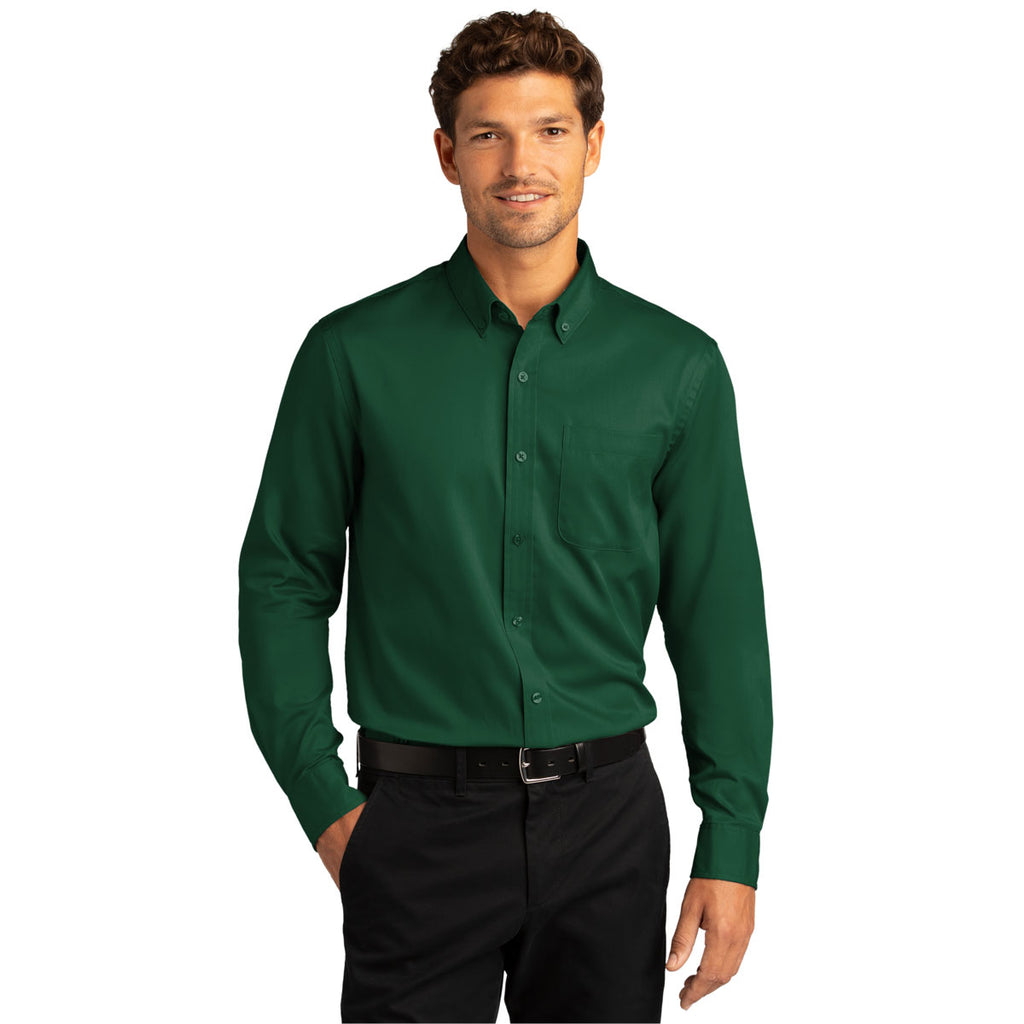 Port Authority Men's Dark Green Long Sleeve SuperPro React Twill Shirt