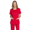 Cherokee Women's Red Workwear Core Stretch Round Neck Top