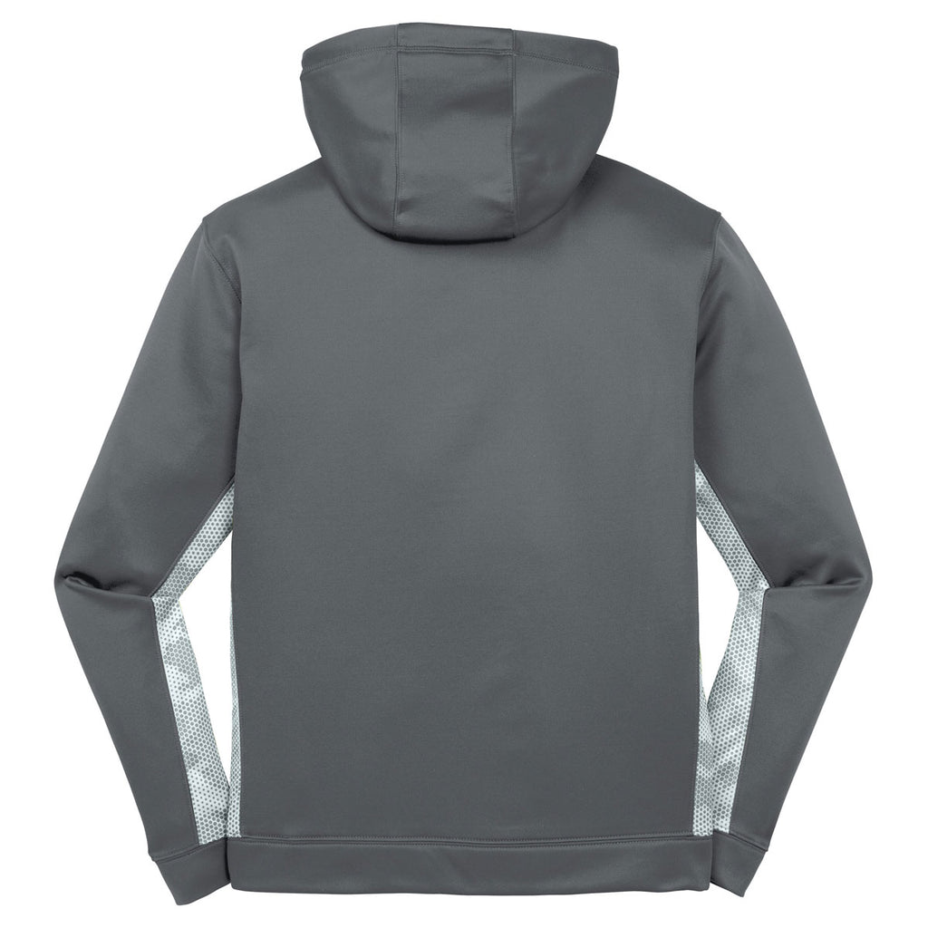 Sport-Tek Youth Dark Smoke Grey/White Sport-Wick CamoHex Fleece Colorblock Hooded Pullover