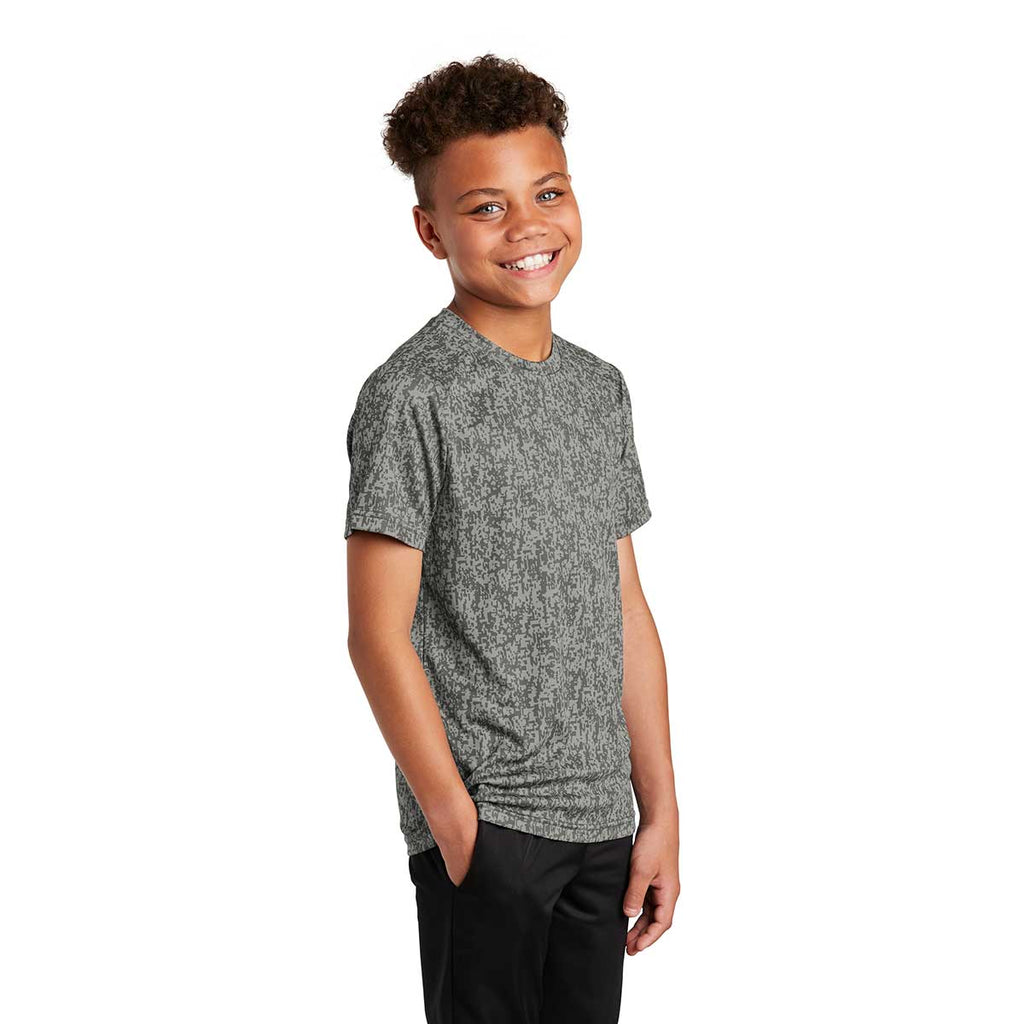 Sport-Tek Youth Grey Concrete PosiCharge Digi Camo Short Sleeve Tee