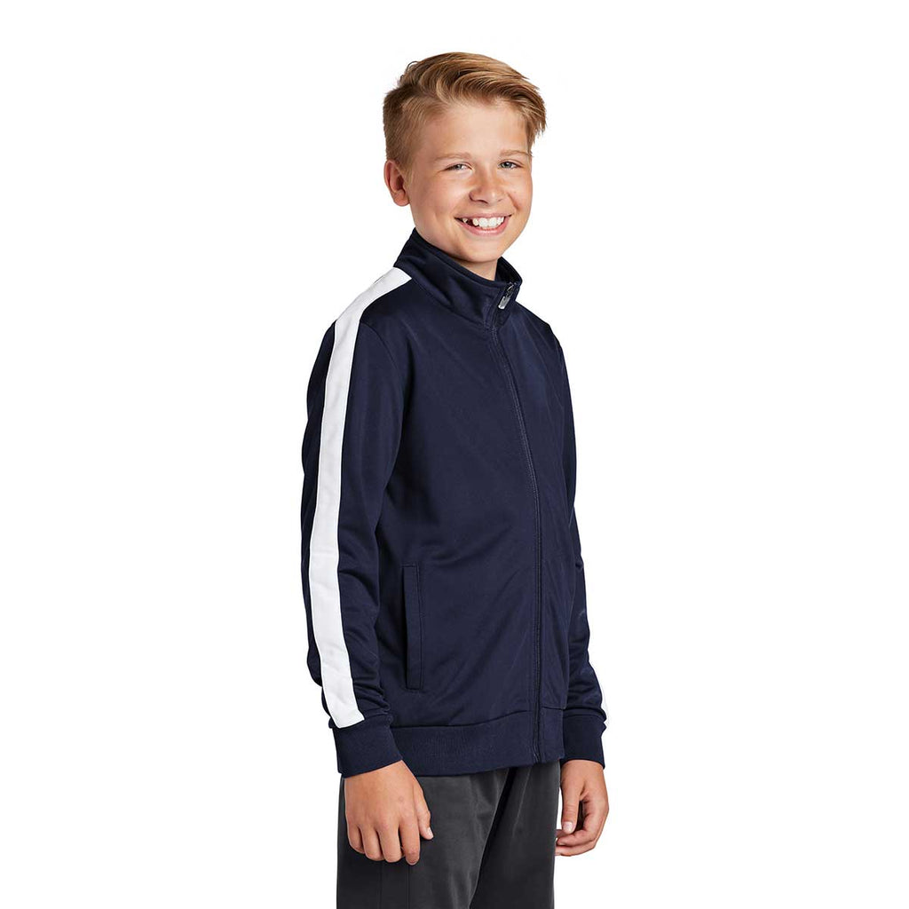 Sport-Tek Youth True Navy/White Tricot Track Jacket