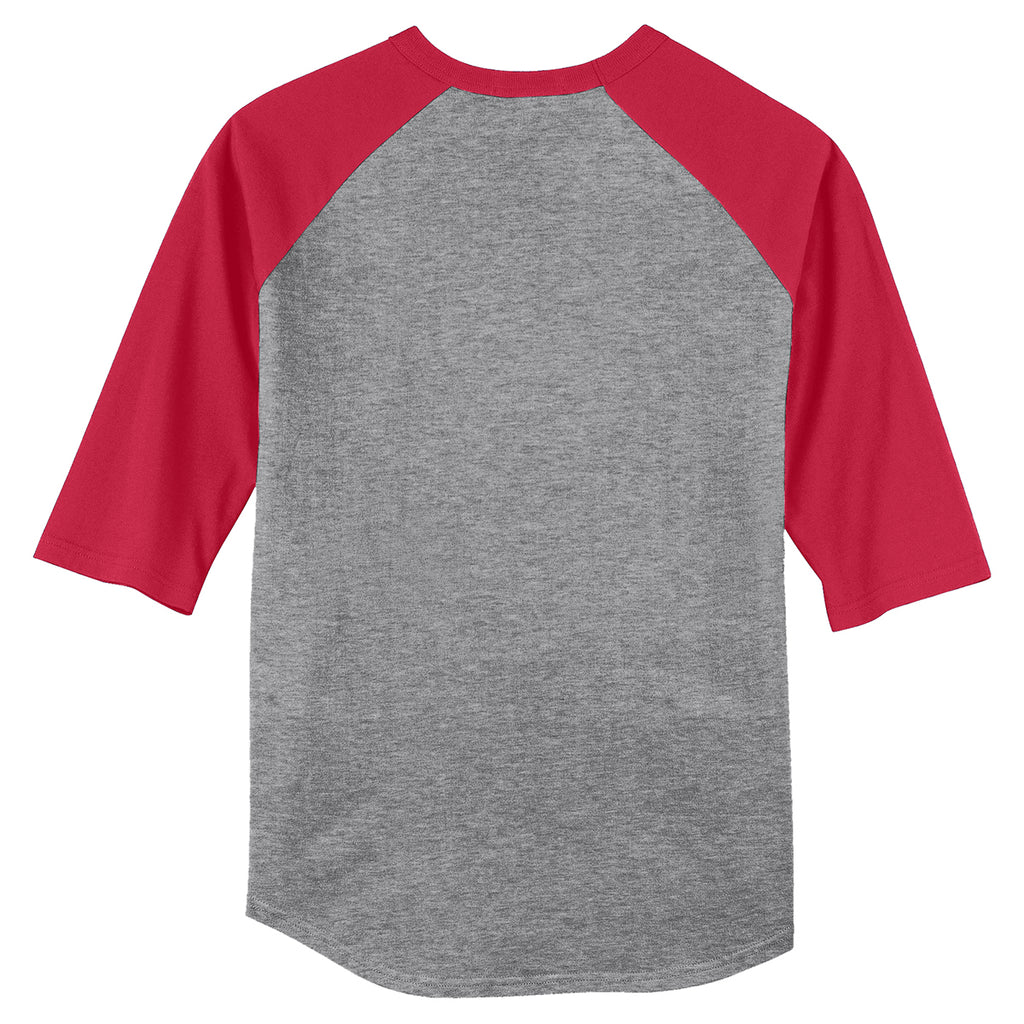 Sport-Tek Youth Heather Grey/Red Colorblock Raglan Jersey