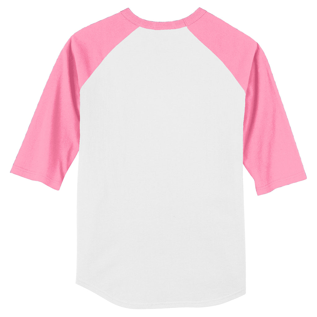 Sport-Tek Youth White/ Bright Pink Colorblock Raglan Jersey